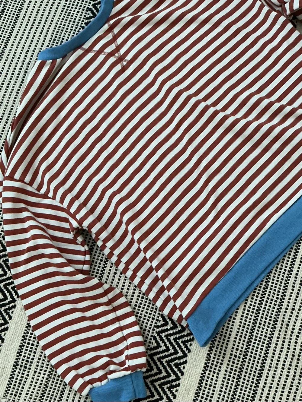 UEU Oversized Striped Crewneck Sweater with Blue Trim - Women's - Picture 3 of 6